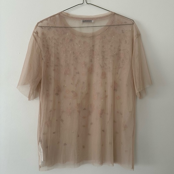 Net Embroidered Cream Top - Picture 2 of 4